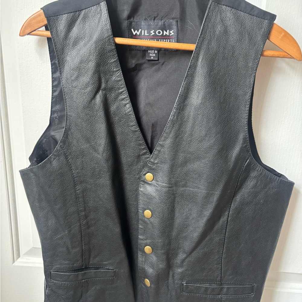 Wilson Black Leather Men's Vest with Gold Buttons